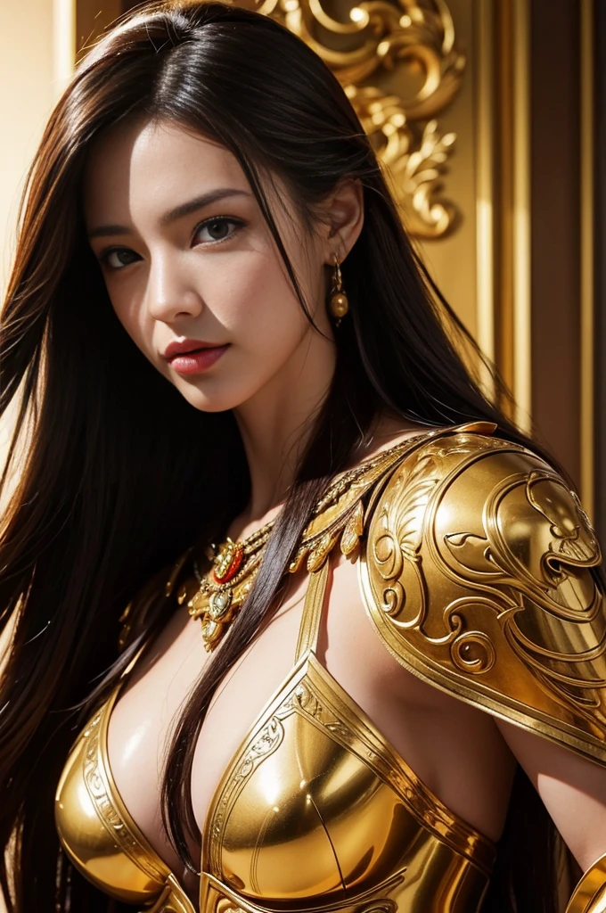 (best quality,4K,8K,highest resolution,table top:1.2),very detailed,realistic,portrait,beautiful warrior woman,Sexy armor,strong,Things full of confidence,strong Face Features,long flowing hair,intense gaze,a strong position,Illuminated by soft golden light,vivid colors,sublime,ornate armor,Artistic rendering,dramatic shadows,Textures Rich in Detail,sword in hand,Mysterious background,전체 길이 portrait,전신의 portrait,sexy look,wide hips,only,Pubic hair is visible,jewel