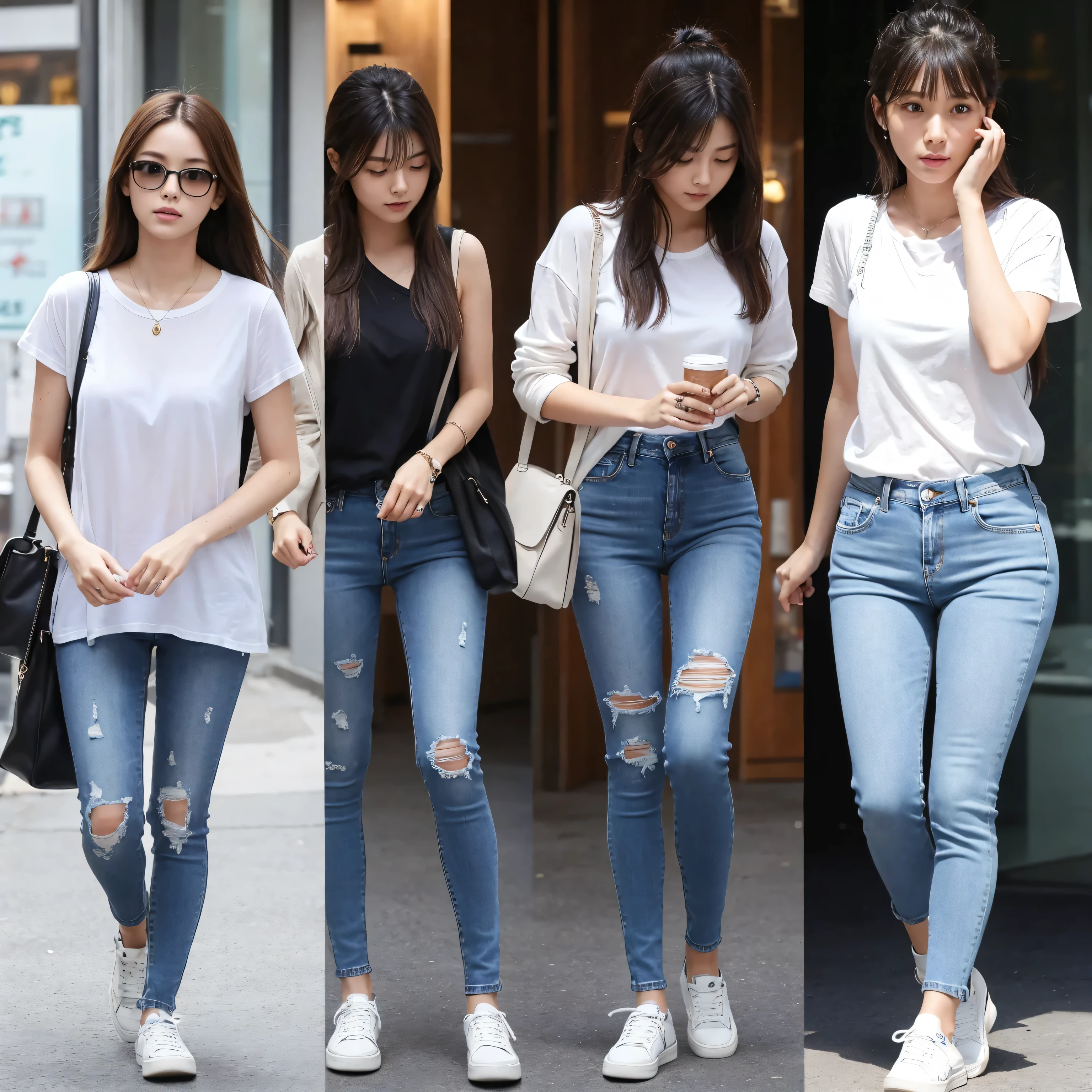 A 20-year-old woman is wearing skinny jeans。