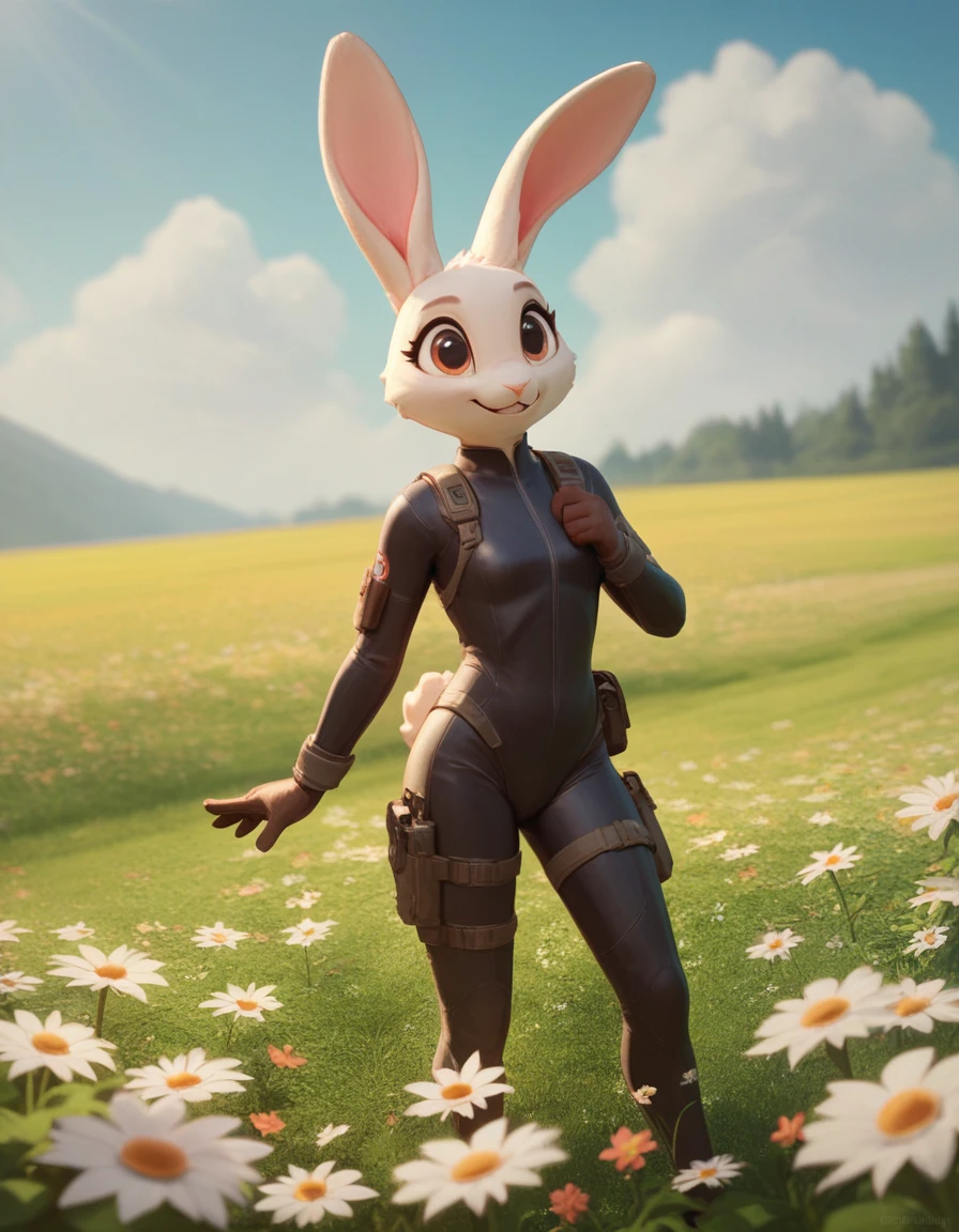 bunny, usa suit, us suit, 4th july suit, standing on a field of flowers, cute anthropomorphic bunny, electrixbunny, 4k, uhd, masterpiece