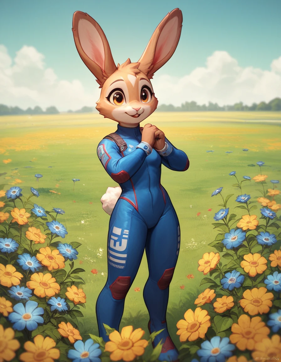 bunny, usa suit, us suit, 4th july suit, standing on a field of flowers, cute anthropomorphic bunny, electrixbunny, 4k, uhd, masterpiece