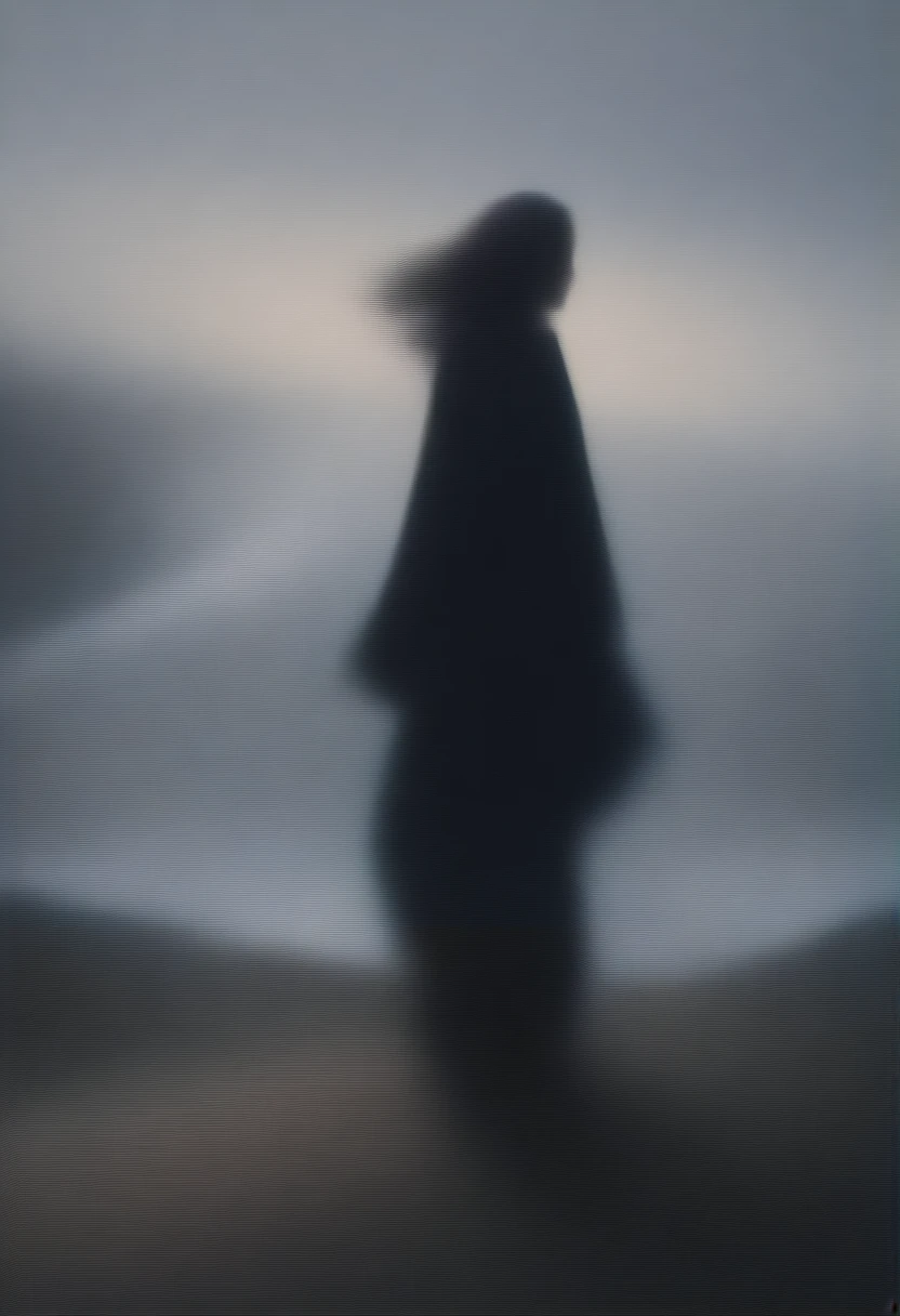 The beautiful young woman stood on the cliff overlooking the sea, dressed in a black cloak, with her long dark hair blowing in the wind.