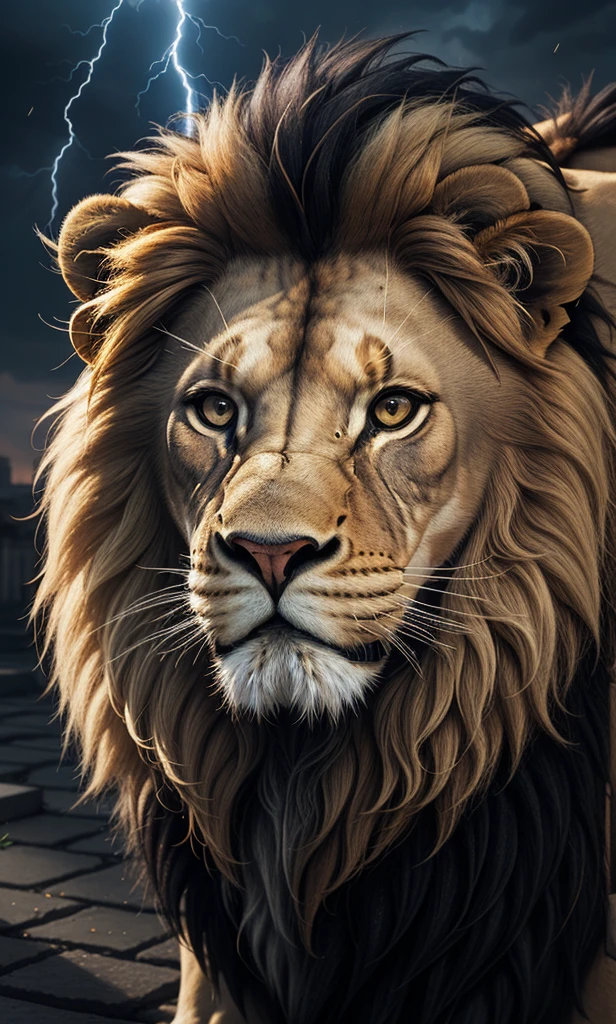 Lion, Lion Dourado, gold color, Divine gold, Golden Light, mighty, majestic, Sovereign Power, linen, mascle, Lion mascle, celestial light, Golden Fire, Energia heavenly, Lion Fotorrealista 4K, 4K Photorealism, Divine Lion, majestic, appealing, fire, villany, thunder, Sky thunder, stele, photorrealistic 6K, Detailed UltraHD, detailed colors 8K, ELEGANT LION, floor, stele, lightning strikes, heavens, céu GODlike, tempest, Towards the heavens, Detailed Realistic lion, Photorealistic lion, Lion dourado, 16k Ultra HD, heavenly, GODlike, photorrealistic, Rendering, 4K, 8K, detailed textures, detailed shadows, padoru, detailed colors, GOD'and the sky, UltraHD 16K Details, 16k texturas photorrealistics, detailed sharpness 16K, detailed sharpness, detailed colors, realistic shadows, ultra realistic textures, high power, natural beautiful, natural colors, realistic contrast, Texturas photorrealistics, detailed colors, lifelike colors, detailed shadows, luminous face, villany, Detailed face 4k, ultra detaild, realistic contrast de 8K, detailed sharpness, cores Ultra HD, posh,