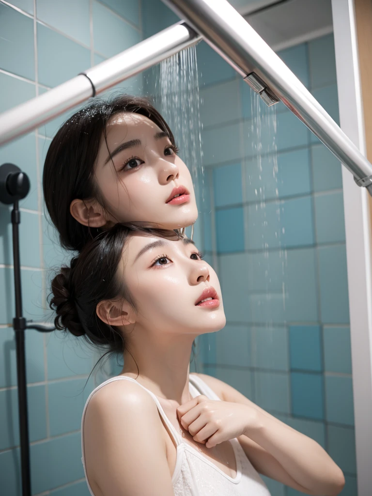 a korean girl is taking a shower