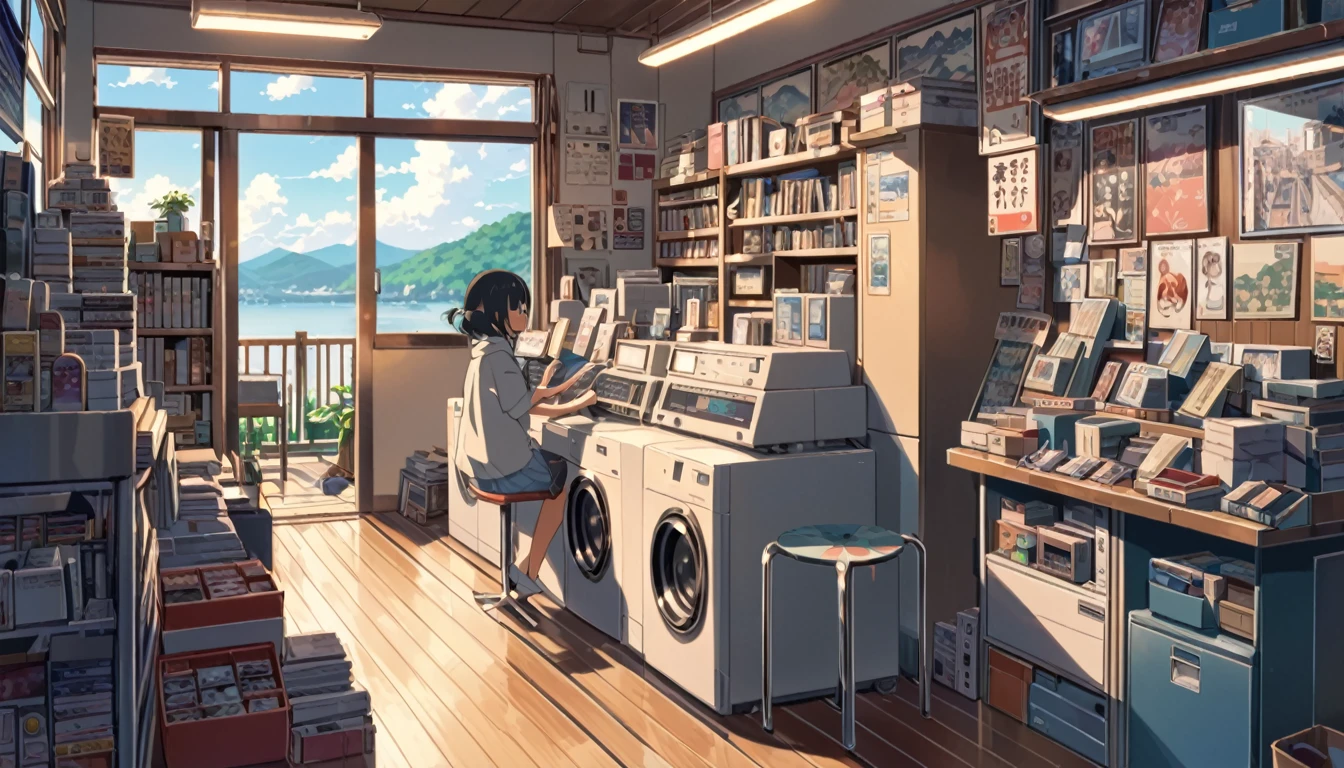 ((Anime: 1.4, Illustration)), (Masterpiece, Top Quality, Best Quality), (Ultra-Detailed, Absolutely Resolution), ((16k, HIGH RES)) (Retro, recode shop), ( Anime: 1.4, Illustration)), (Masterpiece, Top Quality, Best Quality), (Ultra-Detailed, Absolutely Resolution). Ak {Lofi Art, Style of Laurie Greasley, Style of Makoto Shinkai, Anime Aesthetic}, BREAK {(Produces IMAGES WITH ITH INFORMATION THAN 40 Million Pixels with Cinematic-Like Detailed Textures S Hot on a Sony slur).}