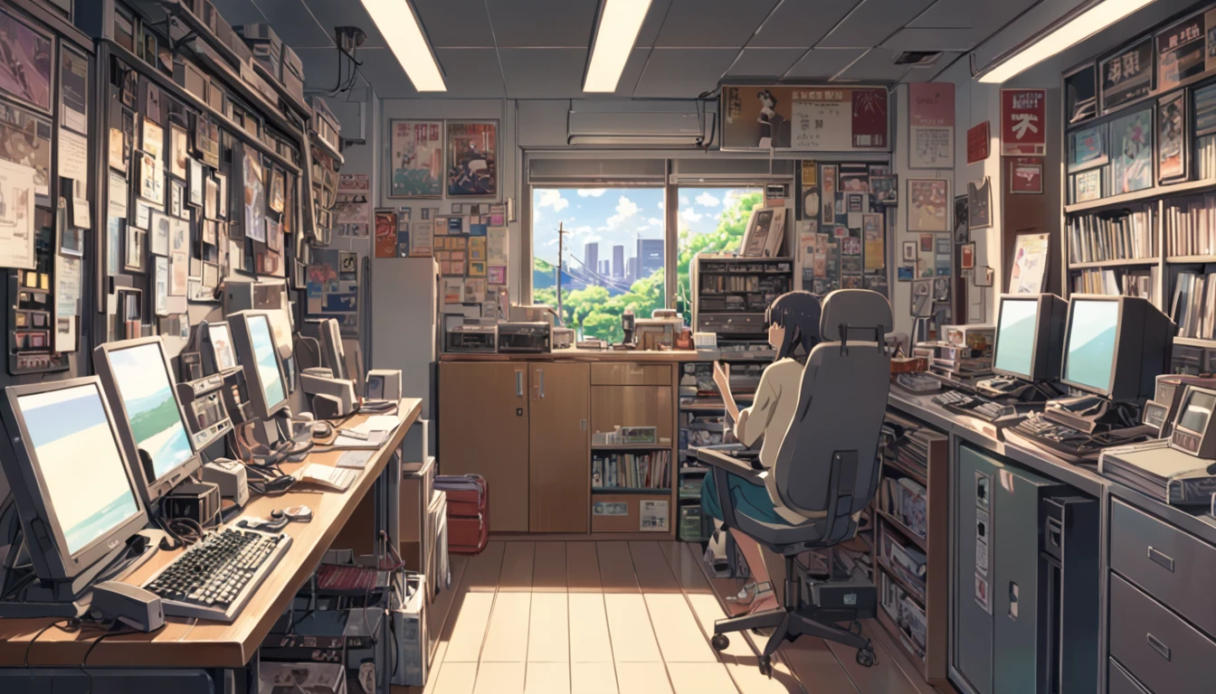 ((Anime: 1.4, Illustration)), (Masterpiece, Top Quality, Best Quality), (Ultra-Detailed, Absolutely Resolution), ((16k, HIGH RES)) (Retro, recode shop), ( Anime: 1.4, Illustration)), (Masterpiece, Top Quality, Best Quality), (Ultra-Detailed, Absolutely Resolution). Ak {Lofi Art, Style of Laurie Greasley, Style of Makoto Shinkai, Anime Aesthetic}, BREAK {(Produces IMAGES WITH ITH INFORMATION THAN 40 Million Pixels with Cinematic-Like Detailed Textures S Hot on a Sony slur).}