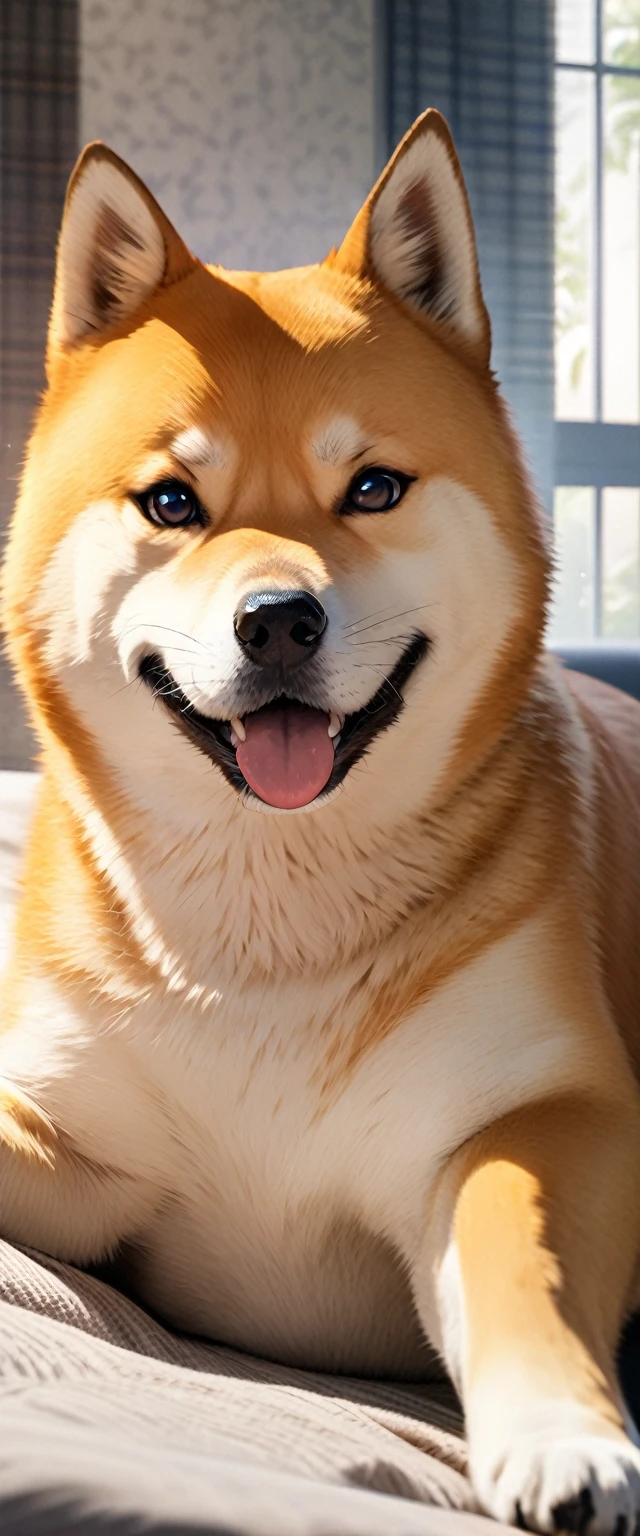 ((Masterpiece, Superior quality, high resolution)), ((Highly detailed 8K unified CG wallpaper)), close up photo of a shiba, Relaxing on a woman&#39;s leg, cute and sitting, tongue out, Ahegao, girl, blonde, sexy