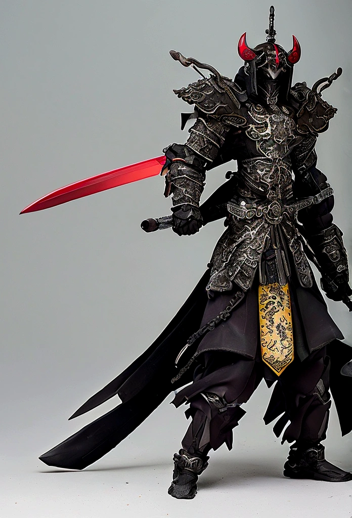 Sengoku period、full body armored、Humanoid Robot、(((detailed)))Sword-holding pose、strong、(((detailed)))Devil Mask、fully armoured、Equip yourself with powerful weapons、(((detailed)))Full Body Shot、Shrouded in fog、Chaotic Battlefield、Crow、