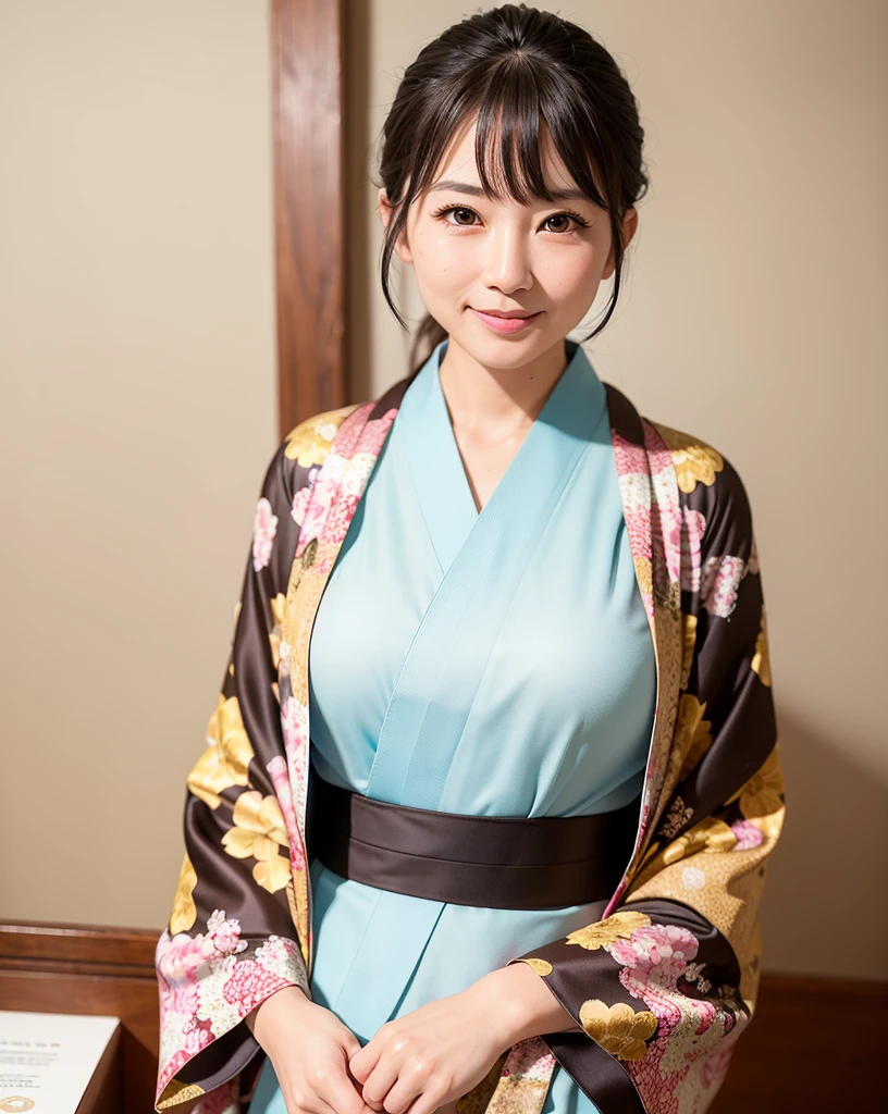 Highest quality, Face Focus, (Depth of written boundary) ,Ultra-high resolution, (Realistic:1.4), RAW Photos, Japanese-style room, alcove, Hanging scrolls
(Portraiture:1.4)
1 Japanese girl, alone, cute, smile, (Brown eyes), Natural Face, (Midi Hair),
(kimono:1.5)