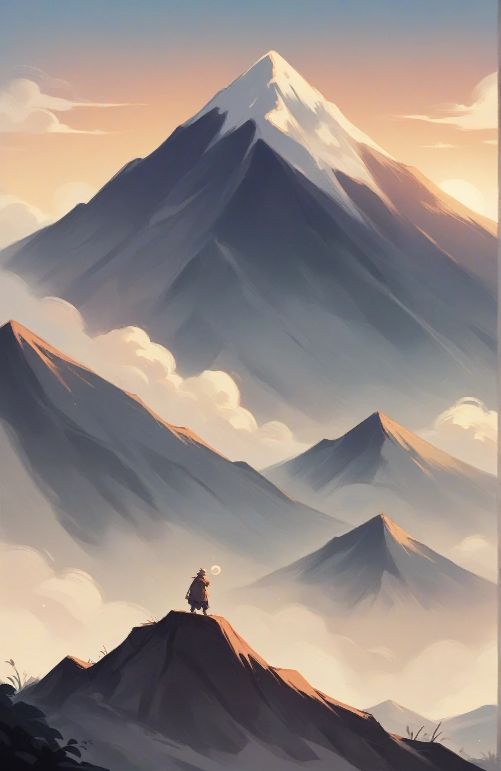 On the mountain when the sun is rising or setting