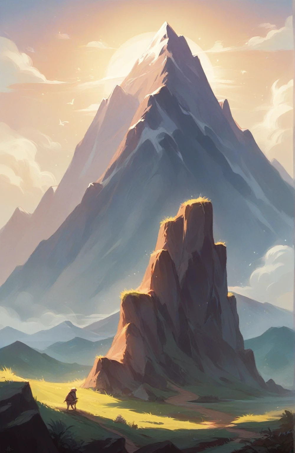 On the mountain when the sun is rising or setting