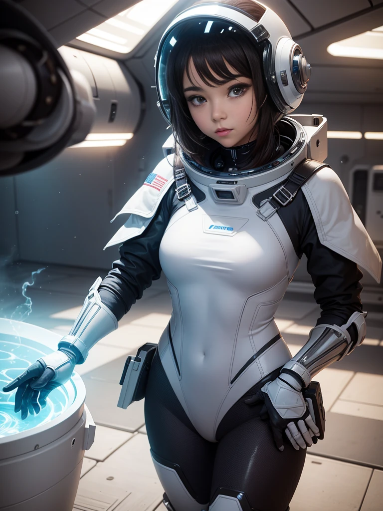 girl, With futuristic armor, transplant astronaut helmet, water powers.