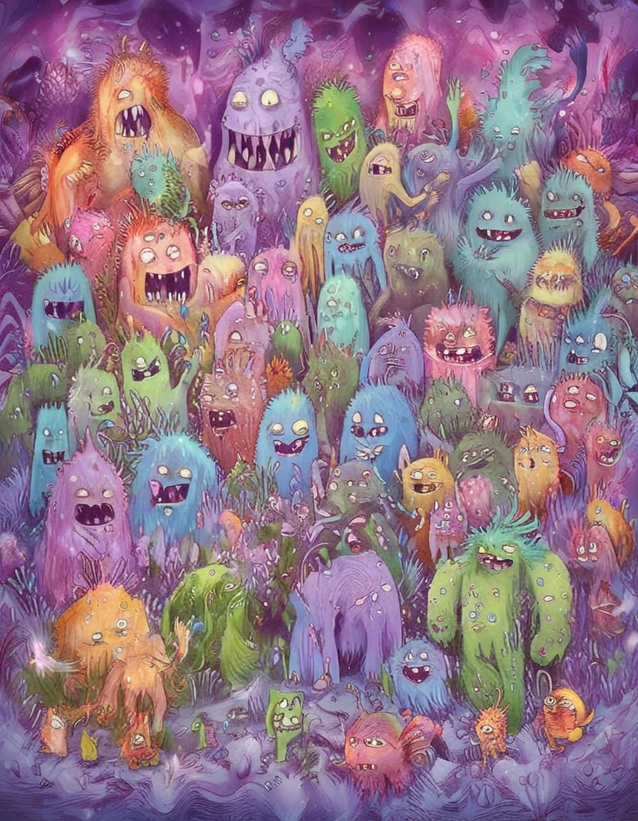 cute monsters,colorful,digital art,fantasy,magic,ultra detailed,professional illustration, artwork by Basil