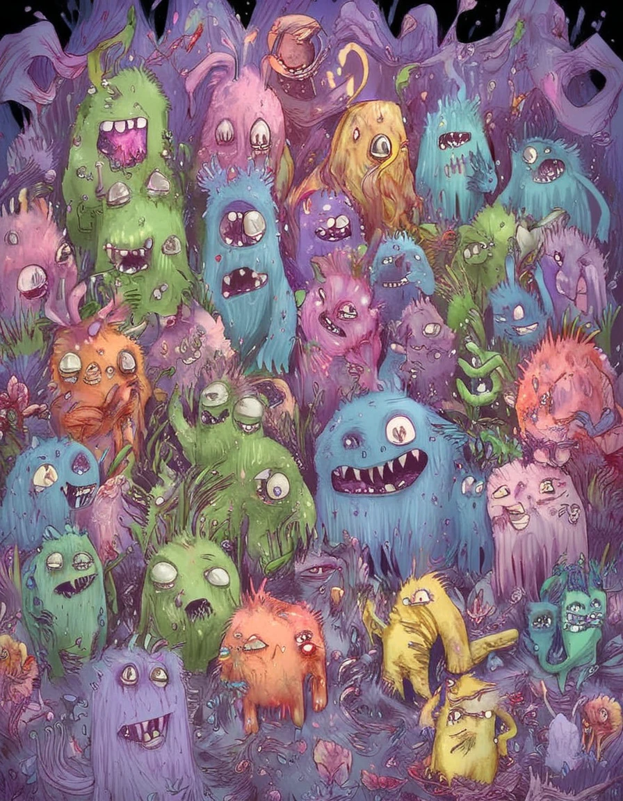 cute monsters,colorful,digital art,fantasy,magic,ultra detailed,professional illustration, artwork by Basil