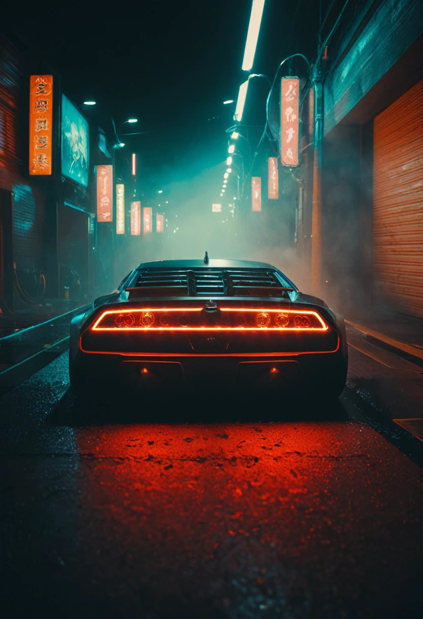 (intrincated details:1.5), (photorealistic), (masterpiece), (photography),  cinematic lighting, (hyperrealistic:1.2), 8K, 300mm
vehicle focus, cyberpunks car, cyberpunk alley, ground vehicle, motor vehicle, , scenery, solo, night time, wide tyres, autonomous vehicle,(car led lights), steam coming out of the exhausts, (lens flare, film noise, diffused glow.1.5), (reflections and shine:1.5), (diffraction and chromatic aberration:1.5), (without license plate), (extremely shiny car paint), (tires with a lot of negative camber), Drone Cars, simetric design
sparks floating, (dust and scratches film:1.2), (vintage color grading:1.3), dense environment, (old photo style)
 SK_ANALOGFILM 