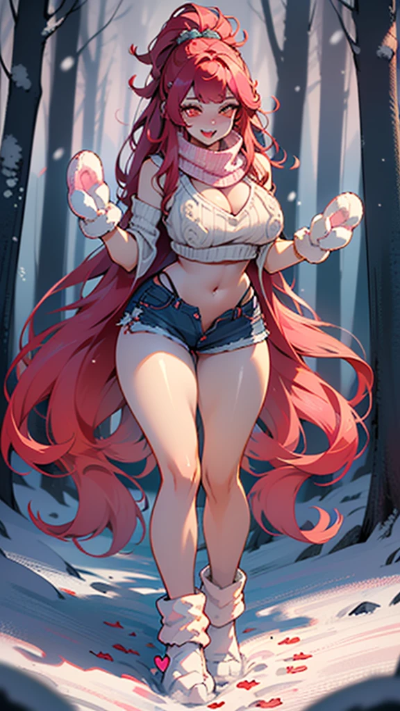 explorer girl,1girl,((extremely cute and beautiful red haired explorer girl)),(((18 years old))),(large breasts:1.4),((((red hair:1.35,absurdly long unkempt hair,ponytail red hair,bangs,colored inner hair,ear breathing)))),(((red_eyes:1.3))),intricate eyes,beautiful detailed eyes,symmetrical eyes,((((lustrous skin:1.5,tanned skin,bright skin:1.5,skin tanned,shiny skin,very shiny skin,shiny body)))),(spider lower abdomen,narrow waist,wide hip,athletic body,inflated legs,thick thighs,detailed body,(detailed face)),((heart pupils:1.5,heart:1.3,hearts:1.3,heart marks:1.3)),(ahegao face:1.5),

cute,slutty,seductive,erotic,(nsfw),

((large white socks:1.5,socks texture must be natural)),((deep V sweater:1.5)),((no bottoms)),((white mittens:1.5,white scarf:1.5),((navel)),((shorts,short shorts,denim shorts)),(((unzipped, open fly))),

(dynamic pose:1.0),embarrassed,(centered,scale to fit dimensions,Rule of thirds),

((snowy pink cherry forest:1.5,pink theme forest:1.5)),winter,scenery:1.25,((intricate scenery)),((snow forest background)),Christmas tree,

(Glossy winter ornaments),highres,sharp focus,(ultra detailed,extremely detailed),(photorealistic artwork:1.37),(extremely detailed CG unity 8k wallpaper),(((vibrant colors,vibrant theme))),(intricate),(masterpiece),(best quality),
