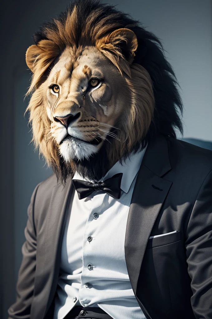 An imposing lion in a suit

