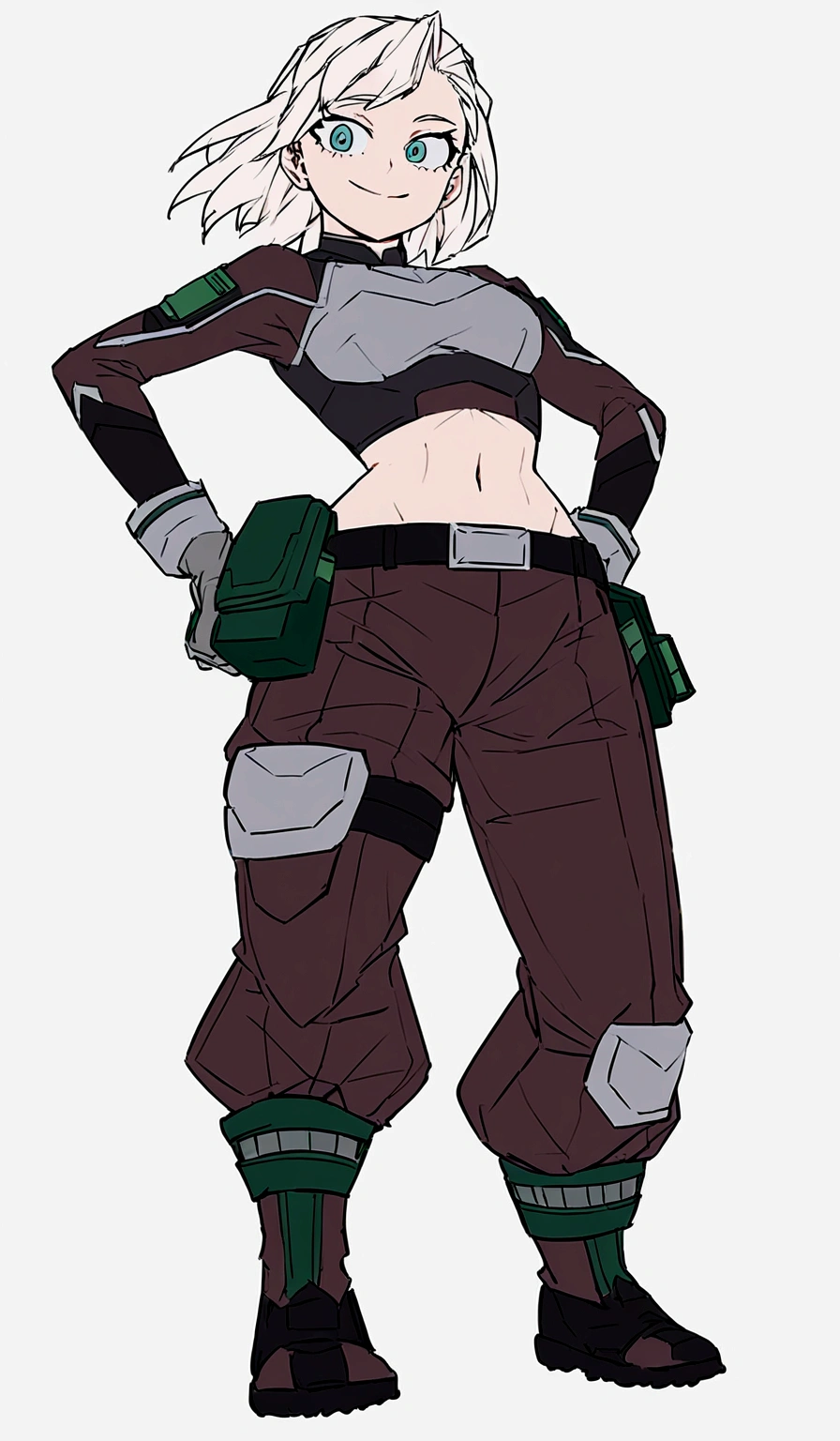 Screenshot of my hero academia. GIRL WITH LONG RED HAIR, dark blue eyes and a cheerful expression. THE SUIT MUST BE IN LIGHT BLUE COLORS