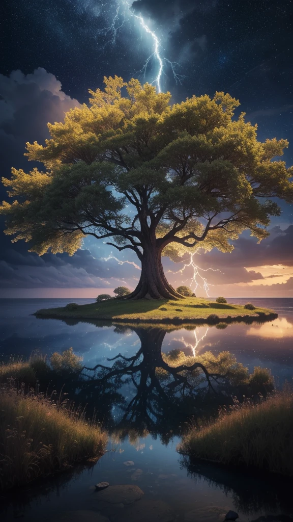 Celestial Tree, big tree, paisaje, panorama, Sky Heaven, naturey, palmtrees, Cedars, forst, Rivers of water, Thunder Light, Detailed Realistic FullHD Fotorrealism, Majestic, comely, fire, villany, Thunders, Sky Thunders, Stars, photorrealistic 6K, UltraHD Detailed, detailed colors 8K, Elegant beauty, floor, stele, lightning strikes, heavens, Divine Sky, tempest, Towards the heavens, heavenly, Godlike, photorrealistic, Rendering, 4K, 8K, detailed textures, detailed shadows, padoru, detailed colors, Gods Sky, UltraHD 16K Details, 16K photorealistic textures, detailed sharpness 16K, detailed sharpness, detailed colors, realistic shadows, Ultra realistic textures, High Power, Natural Beauty, natural colors, realistic contrast, Texturas photorrealistics, detailed colors, lifelike colors, detailed shadows, luminous face, villany, Detailed face 4k, ultra detaild, contraste realista de 8K, detailed sharpness, cores Ultra HD, chic,