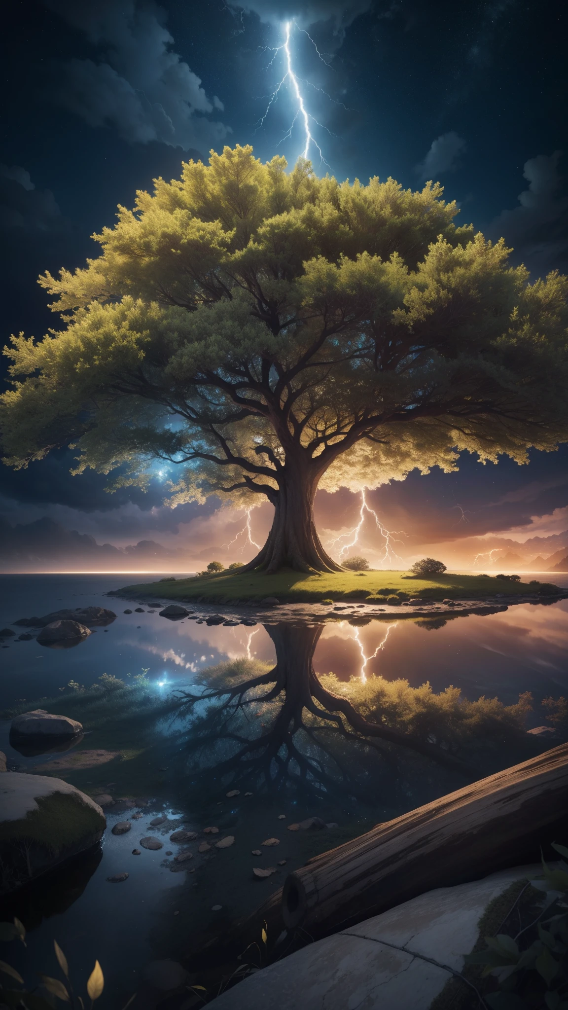 Celestial Tree, big tree, paisaje, panorama, Sky Heaven, naturey, palmtrees, Cedars, forst, Rivers of water, Thunder Light, Detailed Realistic FullHD Fotorrealism, Majestic, comely, fire, villany, Thunders, Sky Thunders, Stars, photorrealistic 6K, UltraHD Detailed, detailed colors 8K, Elegant beauty, floor, stele, lightning strikes, heavens, Divine Sky, tempest, Towards the heavens, heavenly, Godlike, photorrealistic, Rendering, 4K, 8K, detailed textures, detailed shadows, padoru, detailed colors, Gods Sky, UltraHD 16K Details, 16K photorealistic textures, detailed sharpness 16K, detailed sharpness, detailed colors, realistic shadows, Ultra realistic textures, High Power, Natural Beauty, natural colors, realistic contrast, Texturas photorrealistics, detailed colors, lifelike colors, detailed shadows, luminous face, villany, Detailed face 4k, ultra detaild, contraste realista de 8K, detailed sharpness, cores Ultra HD, chic,