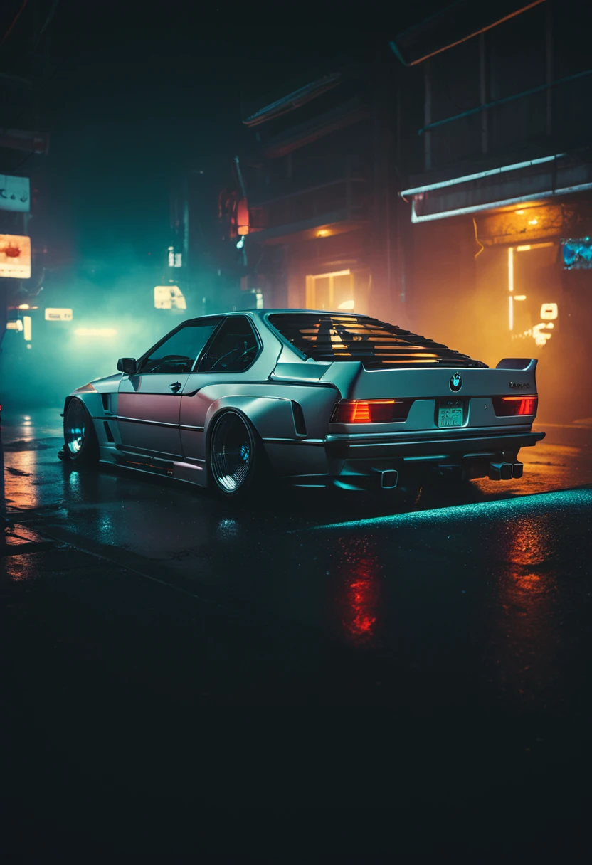(intrincated details:1.5), (photorealistic), (masterpiece), (photography), cinematic lighting, (hyperrealistic:1.2), 8K, 300mm
vehicle focus, cyberpunk BMW 80s car, cyberpunk alley, ground vehicle, motor vehicle, , scenery, solo, night time, wide tyres, autonomous vehicle,(car led lights), steam coming out of the exhausts, (lens flare, film noise, diffused glow.1.5), (reflections and shine:1.5), (diffraction and chromatic aberration:1.5), (without license plate), (extremely shiny car paint), (tires with a lot of negative camber), Drone Cars, simetric design
sparks floating, (dust and scratches film:1.2), (vintage color grading:1.3), dense environment, (old photo style)
SK_ANALOGFILM