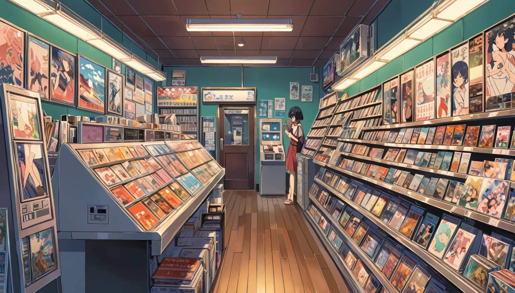 ((Anime: 1.4, Illustration)), (Masterpiece, Top Quality, Best Quality), (Ultra-Detailed, Absolutely Resolution), ((16k, HIGH RES)) (Retro, recode shop), ( Anime: 1.4, Illustration)), (Masterpiece, Top Quality, Best Quality), (Ultra-Detailed, Absolutely Resolution). Ak {Lofi Art, Style of Laurie Greasley, Style of Makoto Shinkai, Anime Aesthetic}, BREAK {(Produces IMAGES WITH ITH INFORMATION THAN 40 Million Pixels with Cinematic-Like Detailed Textures S Hot on a Sony slur).}