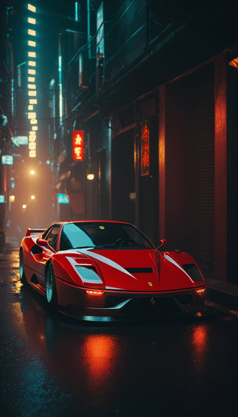 (intrincated details:1.5), (photorealistic), (masterpiece), (photography), cinematic lighting, (hyperrealistic:1.2), 8K, 300mm
vehicle focus, cyberpunk ferrari car, cyberpunk alley, ground vehicle, motor vehicle, , scenery, solo, night time, wide tyres, autonomous vehicle,(car led lights), steam coming out of the exhausts, (lens flare, film noise, diffused glow.1.5), (reflections and shine:1.5), (diffraction and chromatic aberration:1.5), (without license plate), (extremely shiny car paint), (tires with a lot of negative camber), Drone Cars, simetric design
sparks floating, (dust and scratches film:1.2), (vintage color grading:1.3), dense environment, (old photo style)
SK_OGFILM