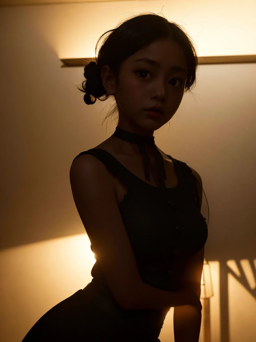 photo realistic, photo realistic, masterpiece, ultra high res, 8k, best quality, detailed shadow, amazing, sharp detail, sharp focus, (((Silhouette Lighting:1.5))), (((detailed and structured patterns))), 
BREAK
1girl, (((big round eyes:1.3))), (((tareme:1.1))), (((afraid:1.2))), (((open mouth:1.2))), (looking up), (looking away), (random hairstyle), ((random face)), (((childlike face:1.2))), (bangs), (((very cute maid outfit:1.1))), (((Inside a dark Western-style building:1.2))), (((indoor))),