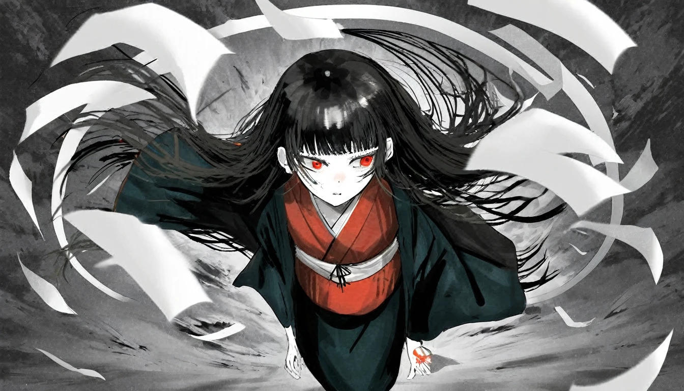 by Demizu Posuka by ziyun,
Detailed face paper texture of one girl in kimono,
Look up diagonally,
Slope
(High resolution,
masterpiece,
Highest quality, )