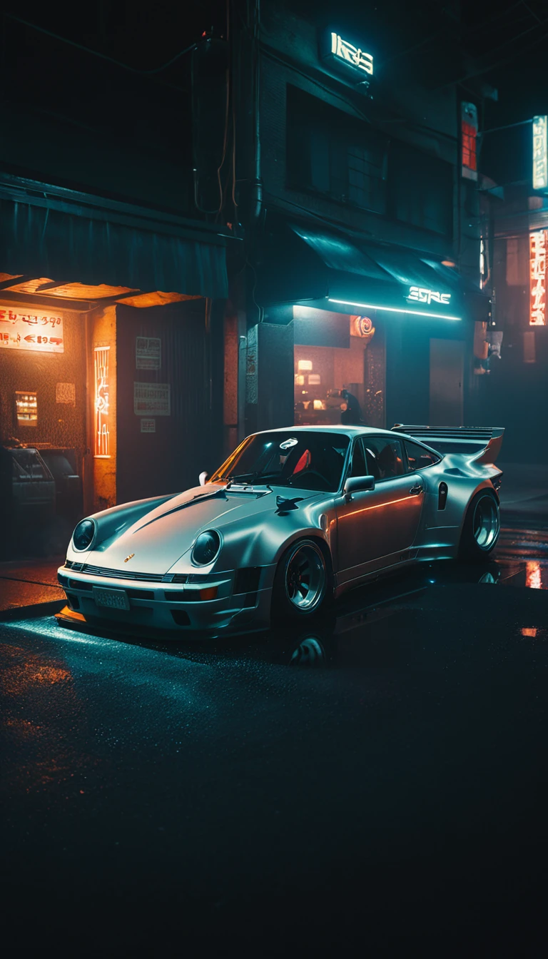 (intrincated details:1.5), (photorealistic), (masterpiece), (photography),  cinematic lighting, (hyperrealistic:1.2), 8K, 300mm
vehicle focus, cyberpunk Porsche 80s car, cyberpunk alley, ground vehicle, motor vehicle, , scenery, solo, night time, wide tyres, autonomous vehicle,(car led lights), steam coming out of the exhausts, (lens flare, film noise, diffused glow.1.5), (reflections and shine:1.5), (diffraction and chromatic aberration:1.5), (without license plate), (extremely shiny car paint), (tires with a lot of negative camber), Drone Cars, simetric design
sparks floating, (dust and scratches film:1.2), (vintage color grading:1.3), dense environment, (old photo style)
 SK_ANALOGFILM 