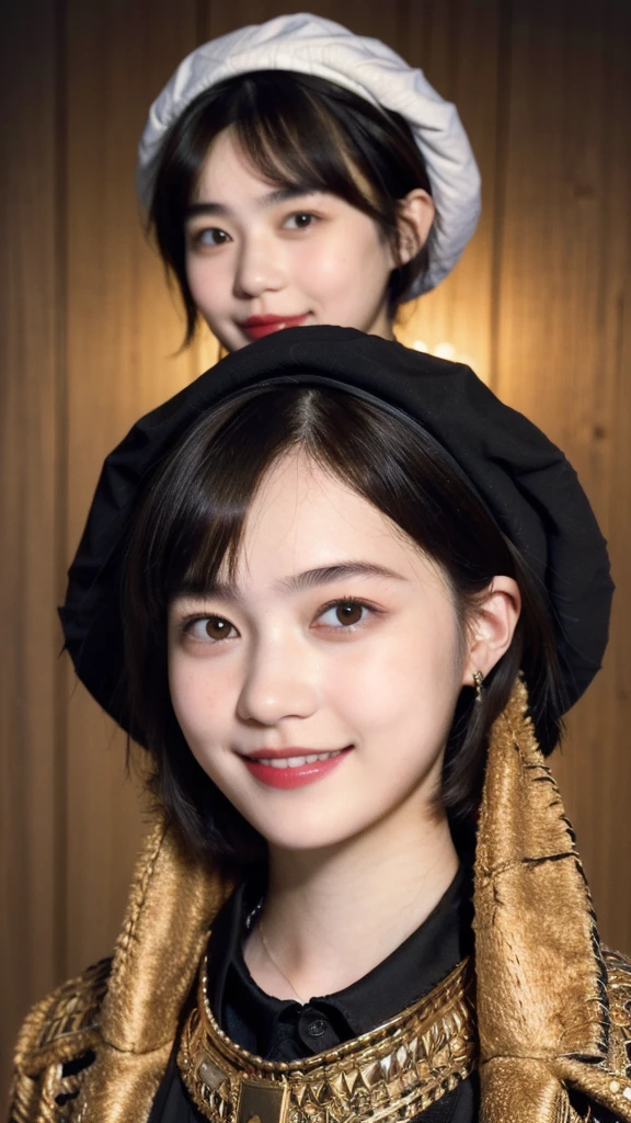 252 (An 18-year-old female and an 18-year-old male), (short hair),type, Lipstick, (Rembrandt style), Smile