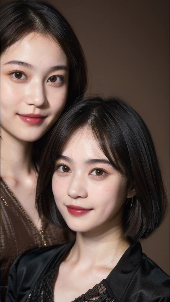 252 (An 18-year-old female and an 18-year-old male), (short hair),type, Lipstick, (Rembrandt style), Smile