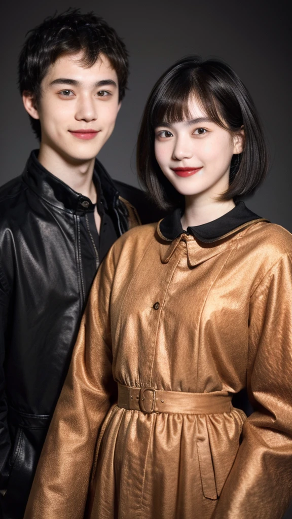 252 (An 18-year-old female and an 18-year-old male), (short hair),type, Lipstick, (Rembrandt style), Smile