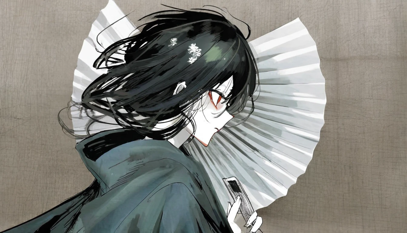 by Demizu Posuka by ziyun,
Detailed face paper texture of one girl in kimono,
Fan from the side,
Slope
(High resolution,
masterpiece,
Highest quality, )