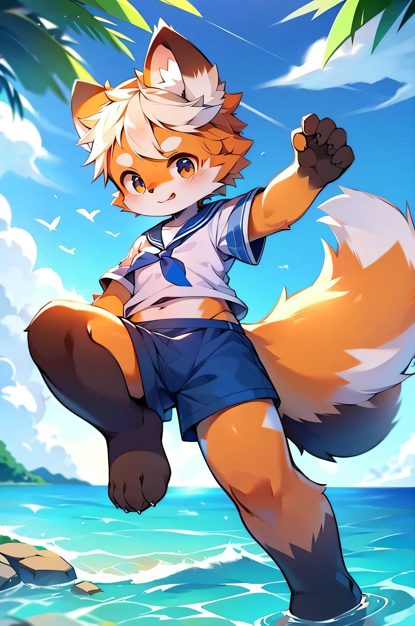 Male Red Panda,Ocean,Appeared in a sailor uniform!
