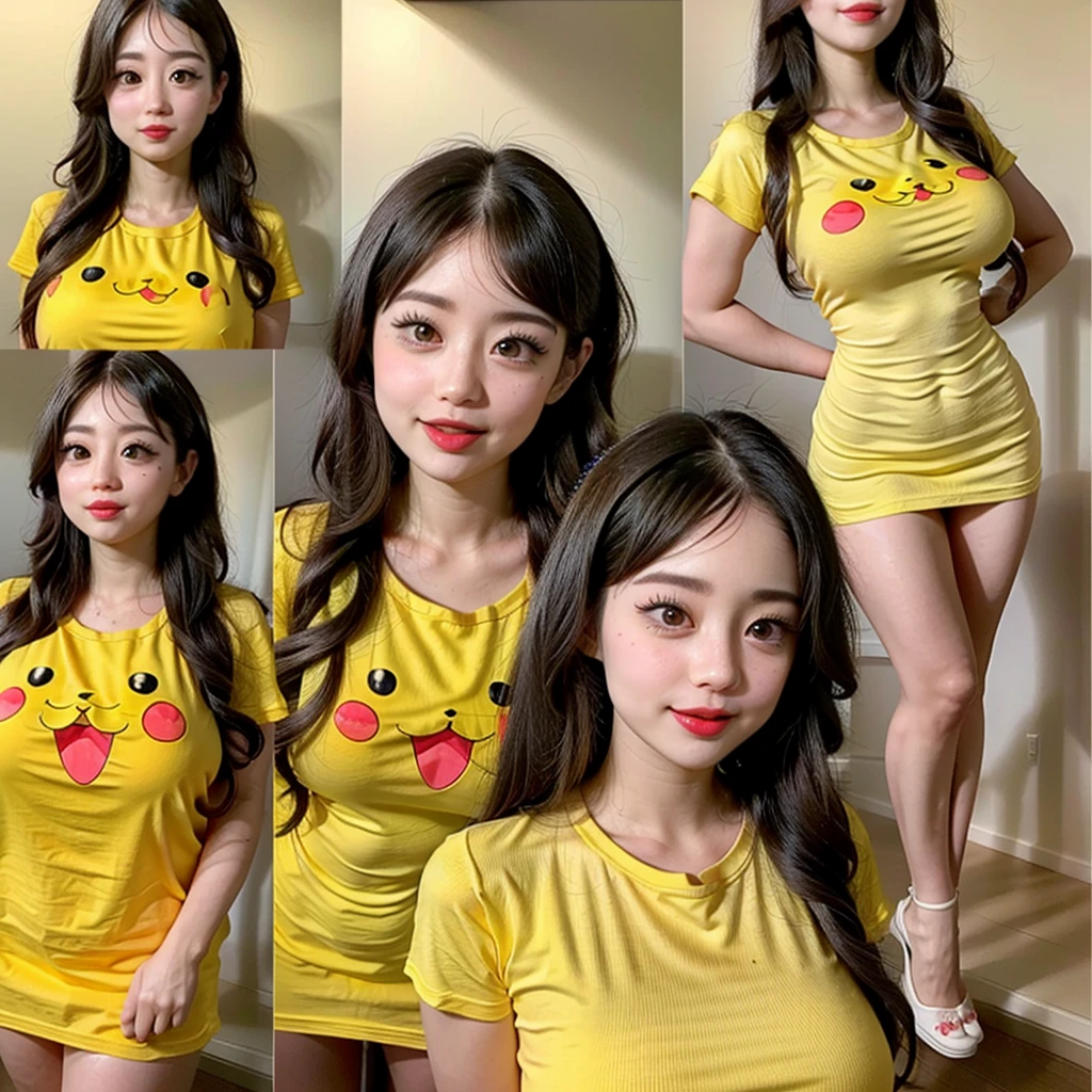 White and Bright Red, (Masterpiece 8K TopQuality:1.2) (ProfessionalPhoto:1.37) ExtremelyDetailed (((KAWAII girl with HUGE boobs:1.4)) yellow oversized t-shirt (pika/(t-shirt/)) ((Detailed delicate clothes))  BREAK. (((NOGIZAKA Face))), Extremely Detailed very KAWAII Face, Childish CaptivatingGaze Stunning ParfectEyes ElaboratePupils with (SparklingHighlights:1.28), DoubleEyelids with (Detailed Voluminous LongEyelashes:0.88), Small GlossyRedLips with BeautifulDetails, CoquettishTongue, PUNIPUNI RosyCheeks, Radiant PearlSkin with Transparency, Glowing DowneyHair . { (Dynamic Joyful expressions LifeLike Rendering:1.4) | (:d) }, (large eyes:-1) . 