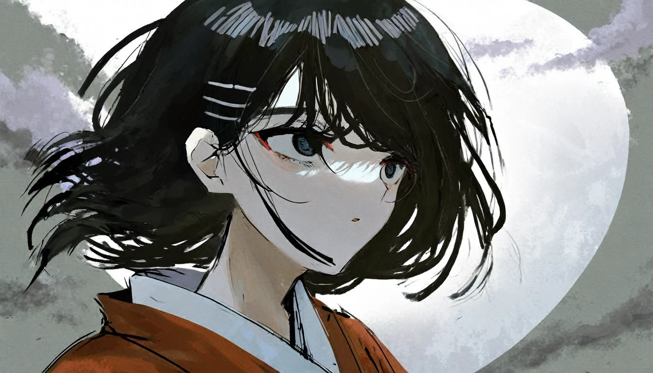 by Demizu Posuka by ziyun,
Detailed face paper texture of one girl in kimono, 
Look up diagonally, 
Slope
(High resolution, 
masterpiece, 
Highest quality, )