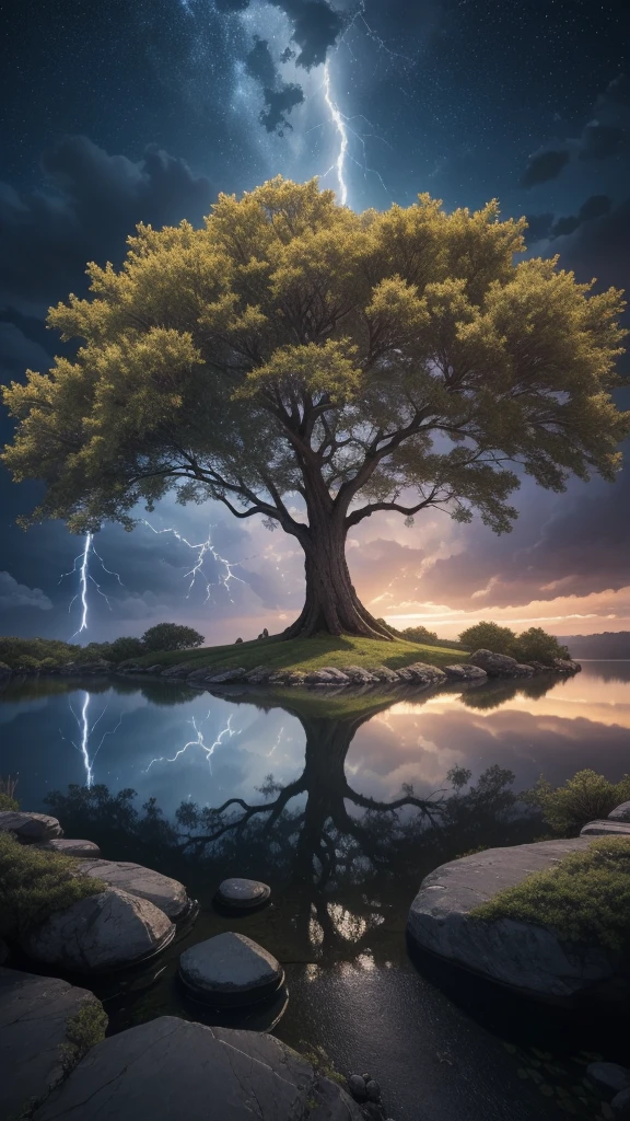 Celestial Tree, big tree, paisaje, panorama, Sky Heaven, naturey, palmtrees, Cedars, forst, Rivers of water, Thunder Light, Detailed Realistic FullHD Fotorrealism, Majestic, comely, fire, villany,  Thunders, Sky Thunders, Stars, photorrealistic 6K, UltraHD Detailed, detailed colors 8K, Elegant beauty, floor, stele, lightning strikes, heavens, Divine Sky, tempest, Towards the heavens, heavenly, Godlike, photorrealistic, Rendering, 4K, 8K, detailed textures, detailed shadows, padoru, detailed colors, Gods Sky, UltraHD 16K Details, 16K photorealistic textures, detailed sharpness 16K, detailed sharpness, detailed colors, realistic shadows, Ultra realistic textures, High Power, Natural Beauty, natural colors, realistic contrast, Texturas photorrealistics, detailed colors, lifelike colors, detailed shadows, Textuta photorrealistic FullHD, Sombras photorrealistics 8K, HD photorrealistic, 8K Ultra Realistic Details, Cor photorrealistic 4K, FullHD Detailed Lights, Texturas Detalhadas photorrealistics 8K, Nitidez photorrealistic, villany, detailed 4k, ultra detaild, contraste realista de 8K, detailed sharpness, cores Ultra HD, chic,