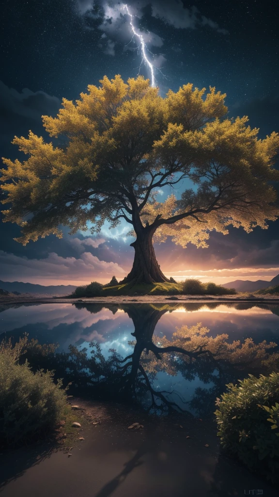 Celestial Tree, big tree, paisaje, panorama, Sky Heaven, naturey, palmtrees, Cedars, forst, Rivers of water, Thunder Light, Detailed Realistic FullHD Fotorrealism, Majestic, comely, fire, villany,  Thunders, Sky Thunders, Stars, photorrealistic 6K, UltraHD Detailed, detailed colors 8K, Elegant beauty, floor, stele, lightning strikes, heavens, Divine Sky, tempest, Towards the heavens, heavenly, Godlike, photorrealistic, Rendering, 4K, 8K, detailed textures, detailed shadows, padoru, detailed colors, Gods Sky, UltraHD 16K Details, 16K photorealistic textures, detailed sharpness 16K, detailed sharpness, detailed colors, realistic shadows, Ultra realistic textures, High Power, Natural Beauty, natural colors, realistic contrast, Texturas photorrealistics, detailed colors, lifelike colors, detailed shadows, Textuta photorrealistic FullHD, Sombras photorrealistics 8K, HD photorrealistic, 8K Ultra Realistic Details, Cor photorrealistic 4K, FullHD Detailed Lights, Texturas Detalhadas photorrealistics 8K, Nitidez photorrealistic, villany, detailed 4k, ultra detaild, contraste realista de 8K, detailed sharpness, cores Ultra HD, chic,