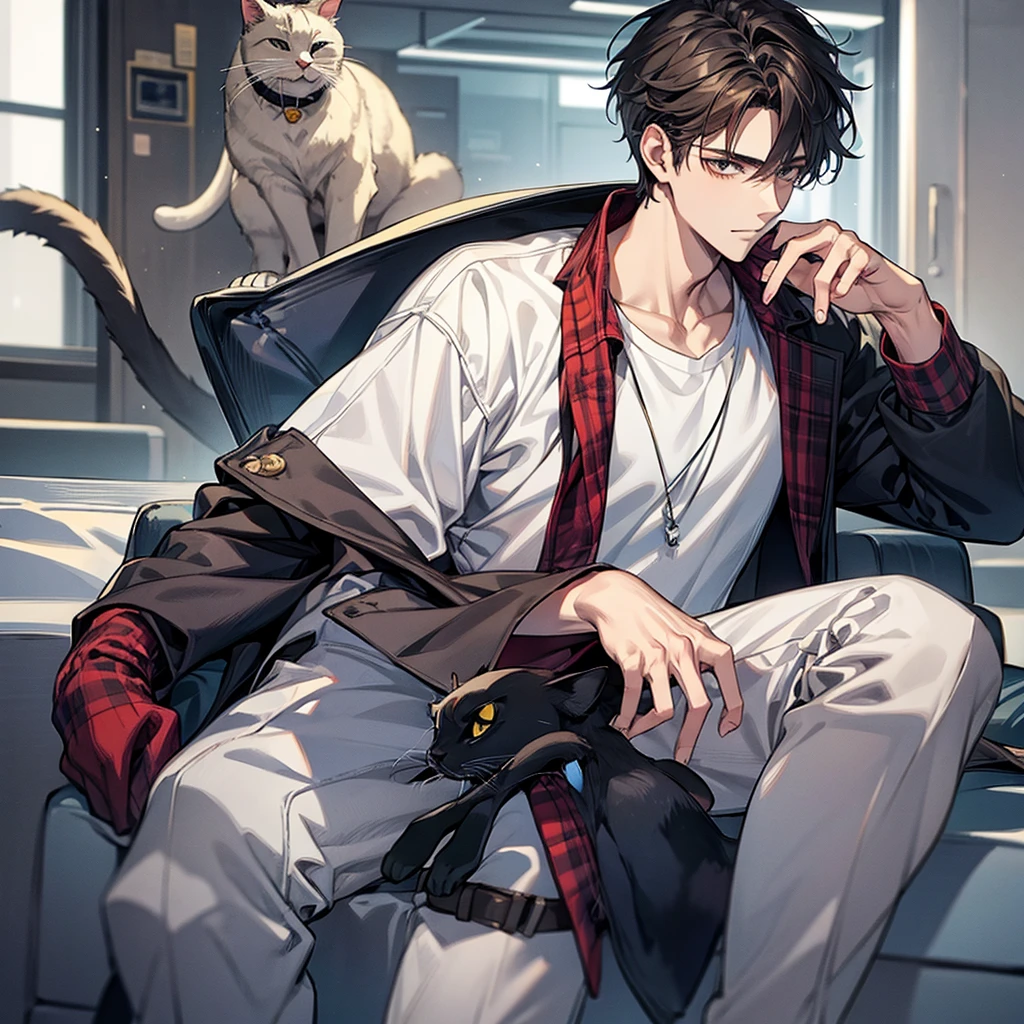 Boy, , handsome and cool, and cat.