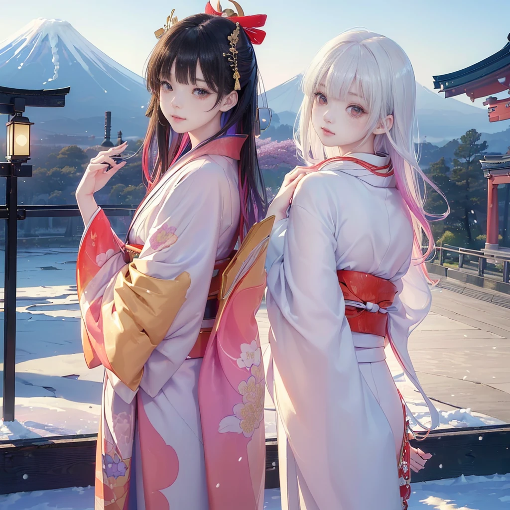 (The image shows only the upper body:1.7),
((8K, RAW Photos, Highest quality, masterpiece), High-resolution RAW color photos、
Professional close-up photography, (Realistic, フォトrealism: 1.37),
(Highest quality), (Best Shadow), (Best illustrations),
High-quality images、Skin Radiance、Texture of skin and clothing、
Expression of fine eyes、Shiny Hair,Long Hair Girl, Manga inspired by Lee Jong-suk,
Trending on deviantart, realism, detailed manga style, Manga art style,
Perfect Line Drawing, Beautiful line art, digital manga art girl, K-POPアイドル, dress,
Beautiful brown eyes, Fuller lips, Gorgeous face with attention to detail,
(Cute Smile), attractive, Innocent, (Perfectly detailed face),
(Detailed and carefully drawn hand) Photorealistic images, Written boundary depth,
Japanese style princess cut hairstyle,
best quality, masterpiece, New Year,
((Kimono with strikingly beautiful colorful colors:1.7)),
Three Japanese high-school cute girls, ((looking straight)),
gently smiling,
((upper arms hidden by clothes and hair)),
(innocent and pure high-school-girls:1.7)
((white short scarf)), ((white feather shawl)),
(separately side by side:1.4),
shrine background, (mount Fuji:1.3), ((snow))
winter(season), (outdoors:1.5)