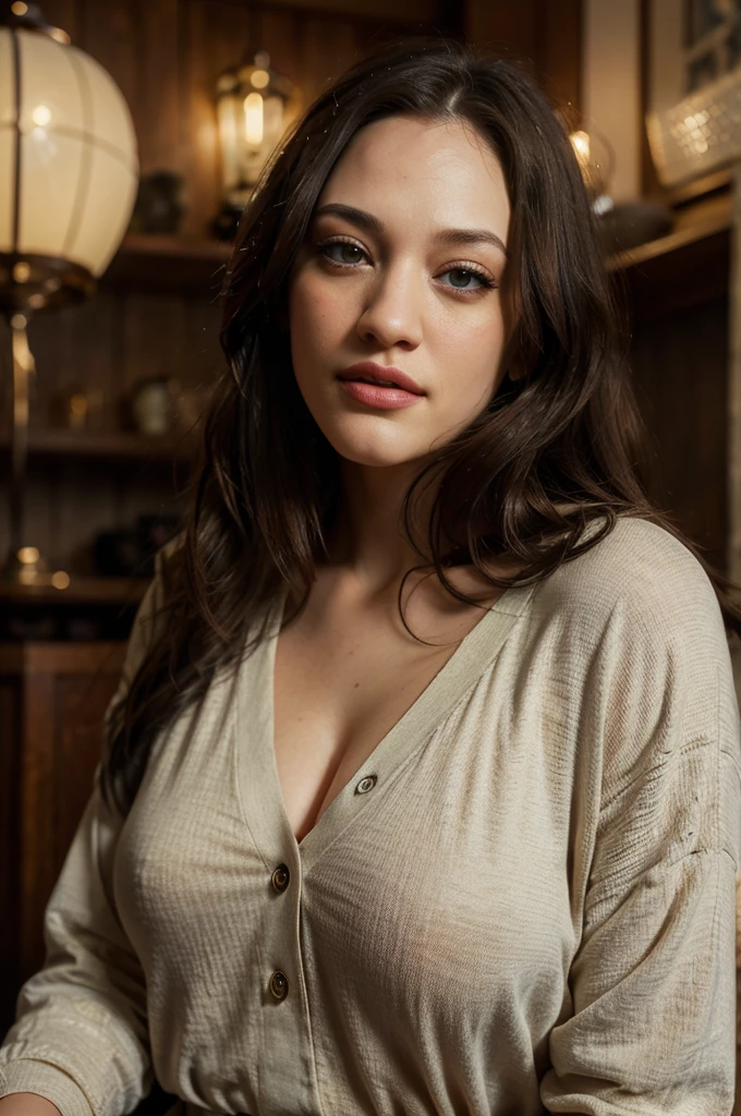 Kat Dennings, beautiful detailed eyes, beautiful detailed lips, extremely detailed face, longeyelashes, brown coat, white t-shirt, black jeans, detailed outfit, realistic, photorealistic, photo-realistic:1.37, best quality,4k,8k,highres,masterpiece:1.2,ultra-detailed,HDR,UHD,studio lighting,ultra-fine painting,sharp focus,physically-based rendering,extreme detail description,professional,vivid colors,bokeh,portrait