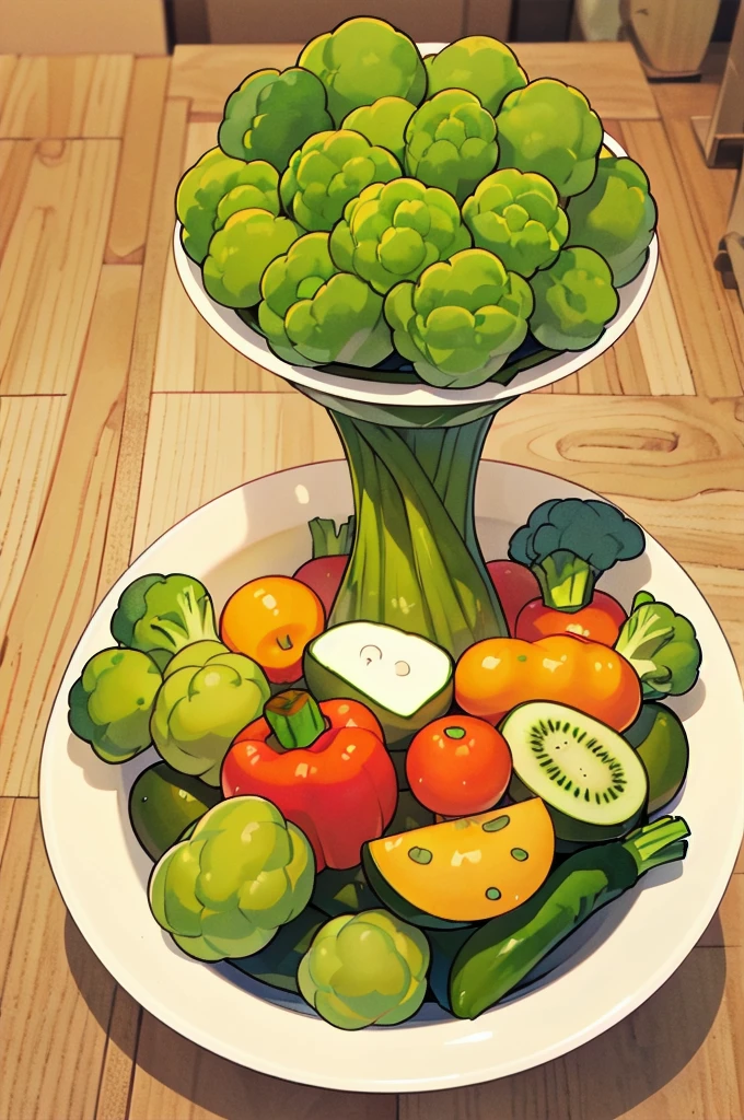 ((masterpiece:1.4, Highest quality)), ((masterpiece, Highest quality)),figure,(One Boy:1.5)(vegetables:1.5),(vegetables mascot costume:1.2),broccoli,broccoliに囲まれる,