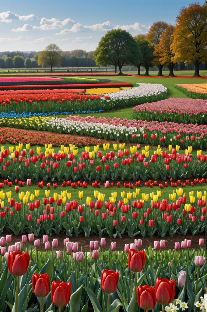 A landscape with tulips and butterfly
