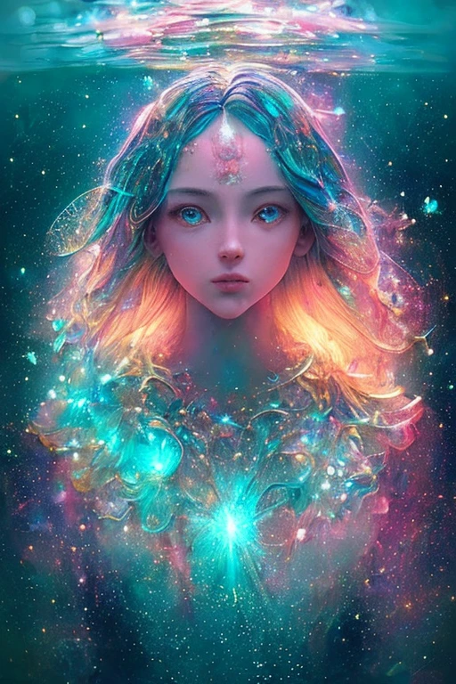 ((Highest quality)), ((masterpiece)), ((Realistic)), Portraiture,
One girl, Celestial, god, 女god, Particles of light, Hello, View your viewers,
(Bioluminescent:0.95) Ocean, Bioluminescent, Vibrant, colorful, color, (shineing, shine),
(Beautiful composition), Cinema Lighting, Complex, (Symmetric:0.5), Whimsical,