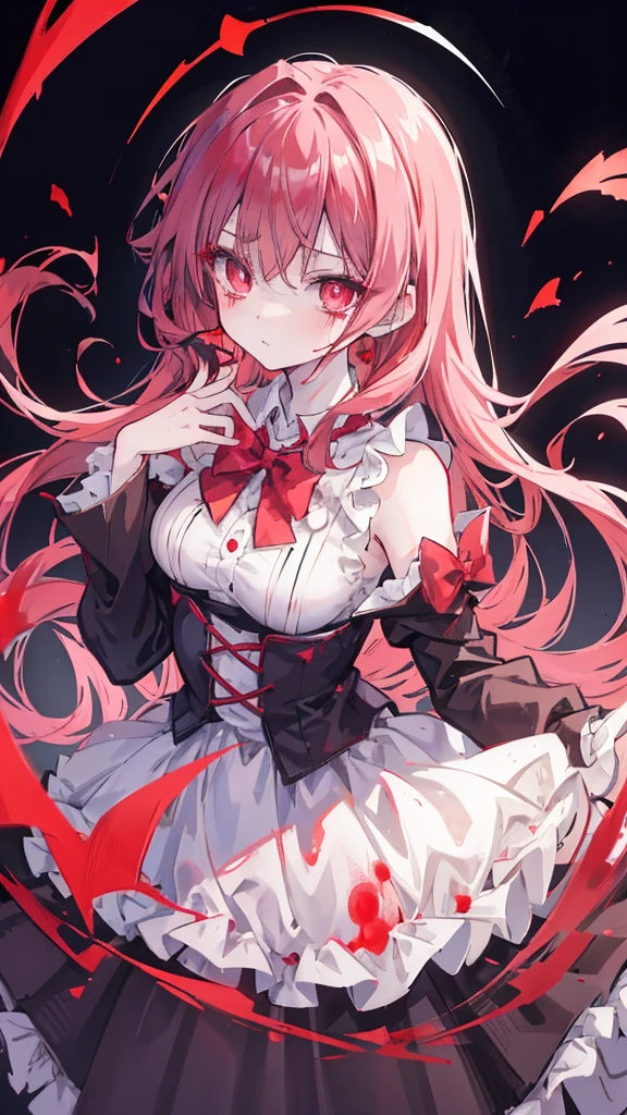 Anime girl with blood in her eyes and a bow tie, gapmoe Yandere, gapmoe Yandere grimdark, With eyes that glow red, Yandere, Red eyes glow, My eyes are completely red, Devil Anime Girl, portrait gapmoe Yandere grimdark, My eyes are completely red no pupils, With red eyes, Bloody Eyes, Yandere intricate,