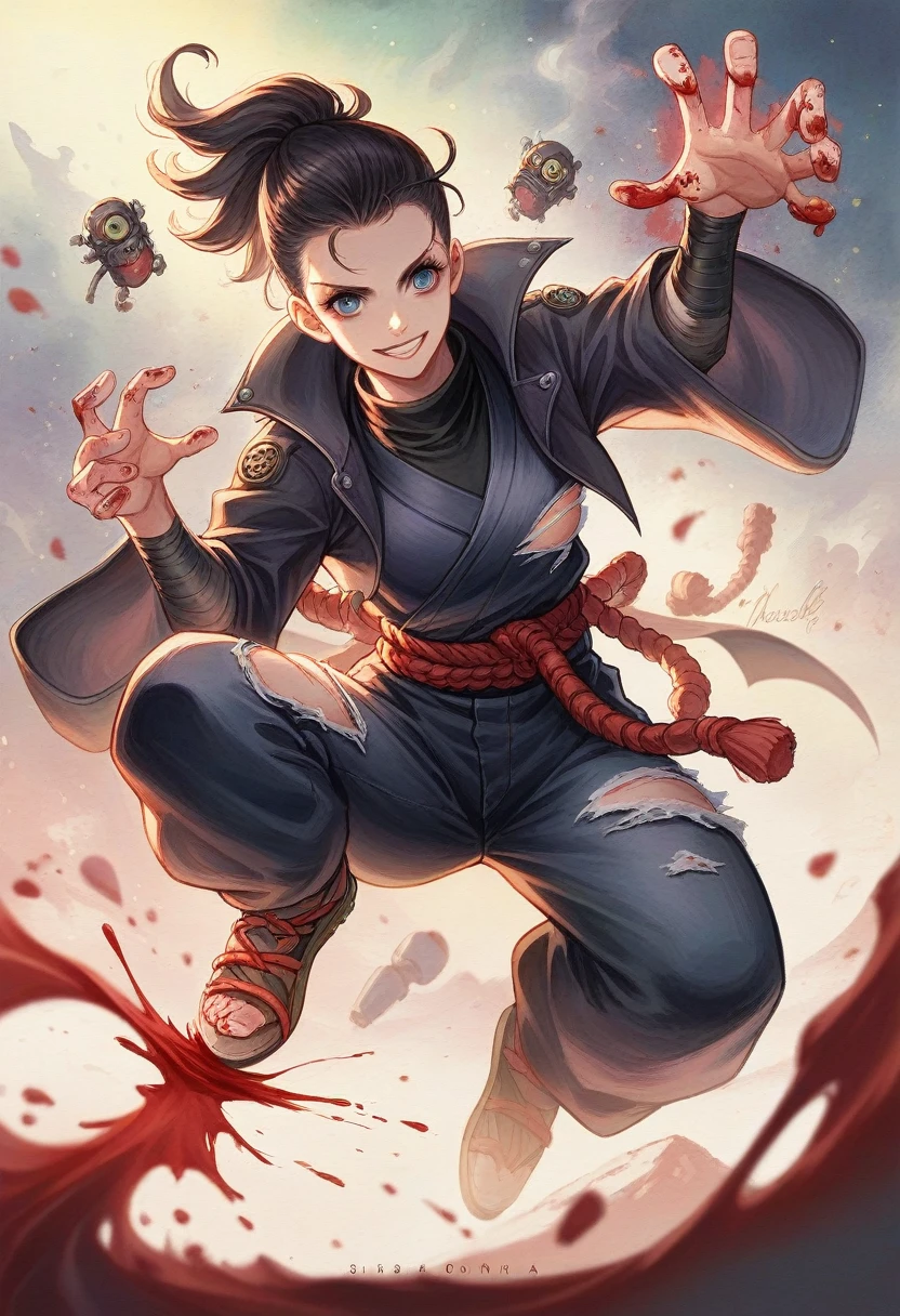 Highly detailed painting realistically creates a group of cute little ninja women vs samurai women,
in a long black ninja suit a la Jean-Baptiste Monge, big chested, torn clothes, blood splattered, shiny,
cute and adorable, filigree, lights, delicate, magic, surreal, fantasy,
digital art, watercolor, trending on art station, sharp focus, studio photo,
intricate detail, highly detailed, by Greg Rutkowski, 32k, "3D BANG ROMA" logo.