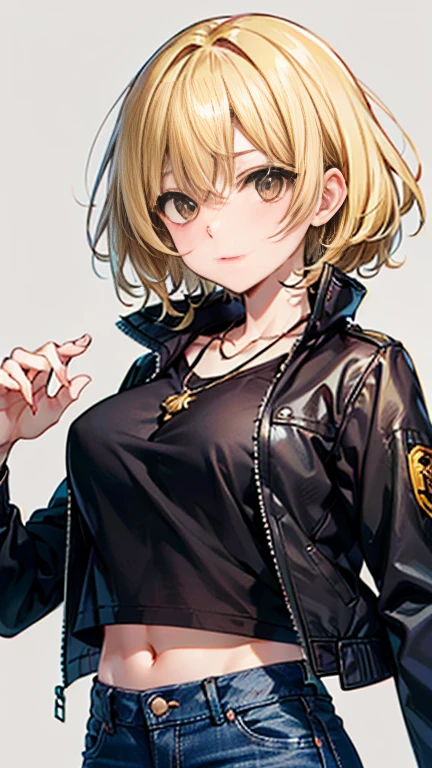 Nishizumi Shiho,Darjeeling,where,
One Woman,
(Blonde:1.5),
(Semi-short hair:Slightly longer,)Asymmetrical Hair,Perm,Gradient Hair:Gold-black,
Late 30s,Natural skin texture,Narrow waist,
(Brown skin:1.2),tall,Sunburn,
Japanese Girl,Gal,
light brown eyes,Slightly larger breasts,
(((Black jacket))),
((Black Jeans Pants)),
Golden Necklace,
((ID photo:1.8,Plain background:1.6,Capture your subject from the front)),
expression(Straight face),upright posture,
Natural depiction,
Beautiful depiction,
Shiny eyes,
Healthy Body,
Natural hairstyle,
Natural body contours,
Natural facial contours,
(Five fingers)Absolute depiction,Symmetrical fingers,
Two arms,
Two legs,
Sharp eyelid depiction,
Symmetrical eyes,Symmetrical eyes,
Keep the subject in the center,Expand the upper body,
Beautiful image quality,
Delicate shades,
4K,Very detailed,
Delicate light adjustment,
Delicate contour drawing,