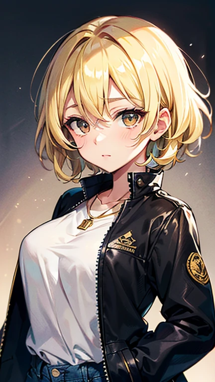 Nishizumi Shiho,Darjeeling,where,
One Woman,
(Blonde:1.5),
(Semi-short hair:Slightly longer,)Asymmetrical Hair,Perm,Gradient Hair:Gold-black,
Late 30s,Natural skin texture,Narrow waist,
(Brown skin:1.2),tall,Sunburn,
Japanese Girl,Gal,
light brown eyes,Slightly larger breasts,
(((Black jacket))),
((Black Jeans Pants)),
Golden Necklace,
((ID photo:1.8,Plain background:1.6,Capture your subject from the front)),
expression(Straight face),upright posture,
Natural depiction,
Beautiful depiction,
Shiny eyes,
Healthy Body,
Natural hairstyle,
Natural body contours,
Natural facial contours,
(Five fingers)Absolute depiction,Symmetrical fingers,
Two arms,
Two legs,
Sharp eyelid depiction,
Symmetrical eyes,Symmetrical eyes,
Keep the subject in the center,Expand the upper body,
Beautiful image quality,
Delicate shades,
4K,Very detailed,
Delicate light adjustment,
Delicate contour drawing,