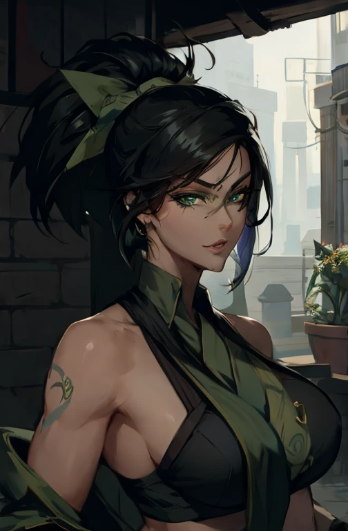 perfect faces, defined face, akali face, green eyes