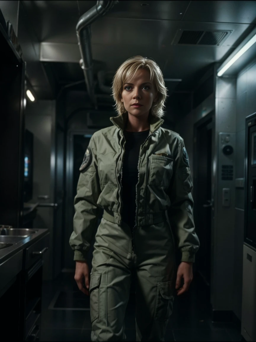 Blonde British woman stands naked on a spooky alien spaceship, Sci-fi horror, 1982年のmovieのワンシーン, movie「The Thing」Appeared in (1982), 非常にリアルなmovieのスチール写真, Full color still images, Sci-fi horrormovieスチール, Alien autopsy, SFmovieのスチール写真, high resolution film still